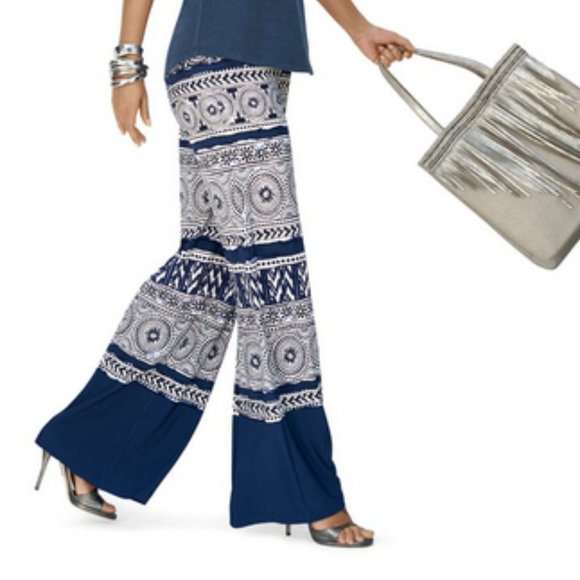 Chico's Pants & Jumpsuits Nwt Chicos Blue White Medallion Layers Palazzo Pants Size 3 Size 6